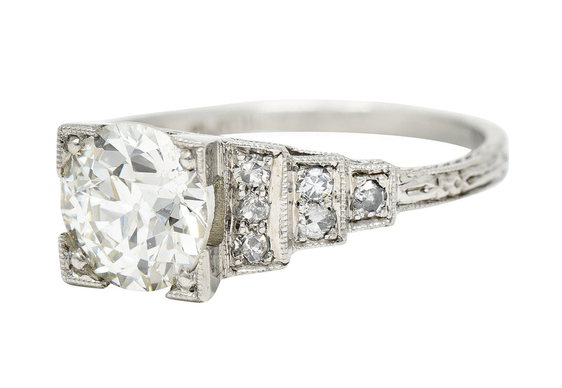 Art Deco Old European 1.82 CTW Diamond Platinum Stepped Engagement Ring GIA Wilson's Estate Jewelry