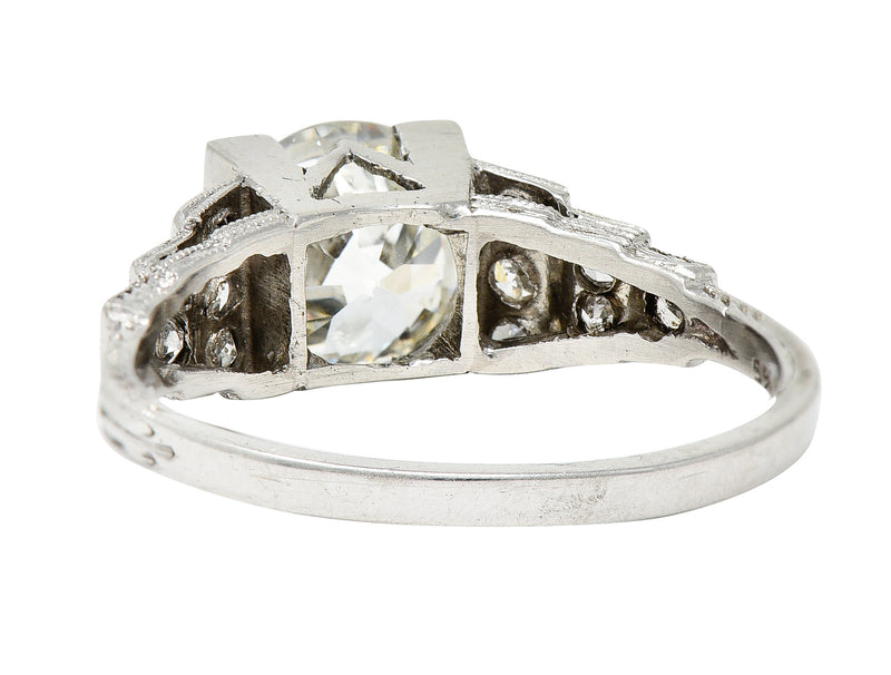 Art Deco Old European 1.82 CTW Diamond Platinum Stepped Engagement Ring GIA Wilson's Estate Jewelry