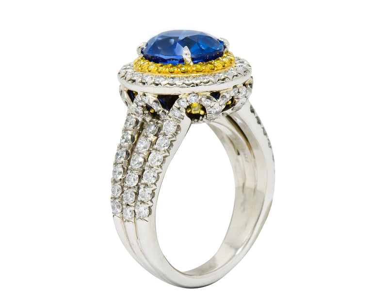 Charles Krypell No Heat Ceylon Sapphire White & Fancy Yellow Diamond Platinum RingRing - Wilson's Estate Jewelry