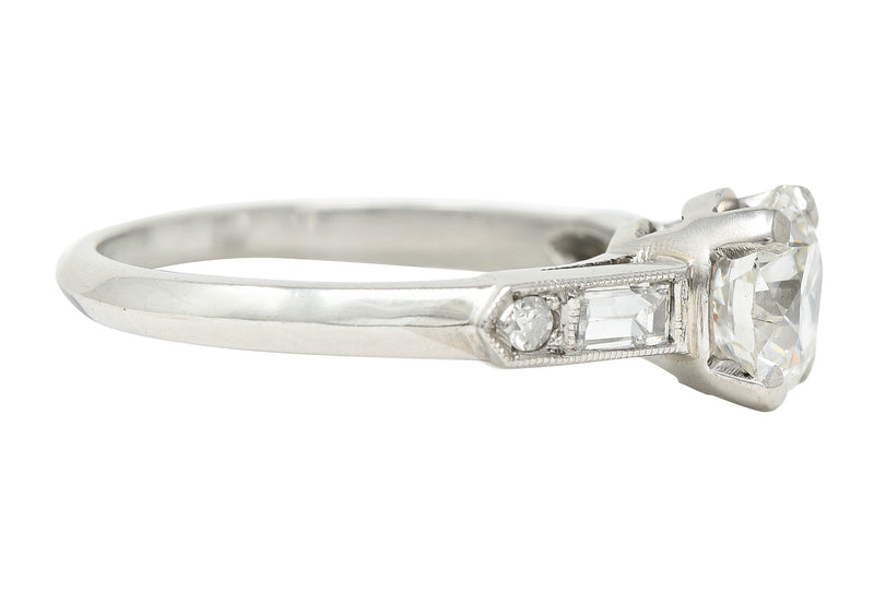 Mid-Century Transitional Cut 1.60 CTW Diamond Platinum Knife Edge Engagement Ring GIA Wilson's Estate Jewelry