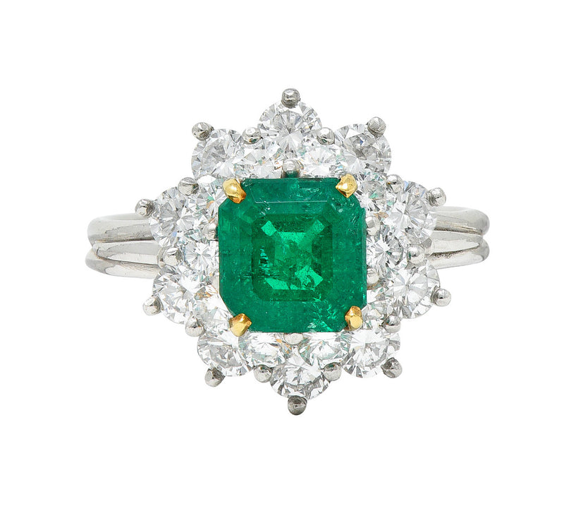 1950's Tiffany & Co. 2.45 CTW Emerald Diamond Platinum Cluster RingRing - Wilson's Estate Jewelry