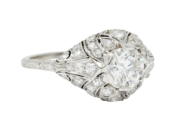 Edwardian 1.95 CTW Diamond Platinum Scrolled Engagement Ring GIARing - Wilson's Estate Jewelry