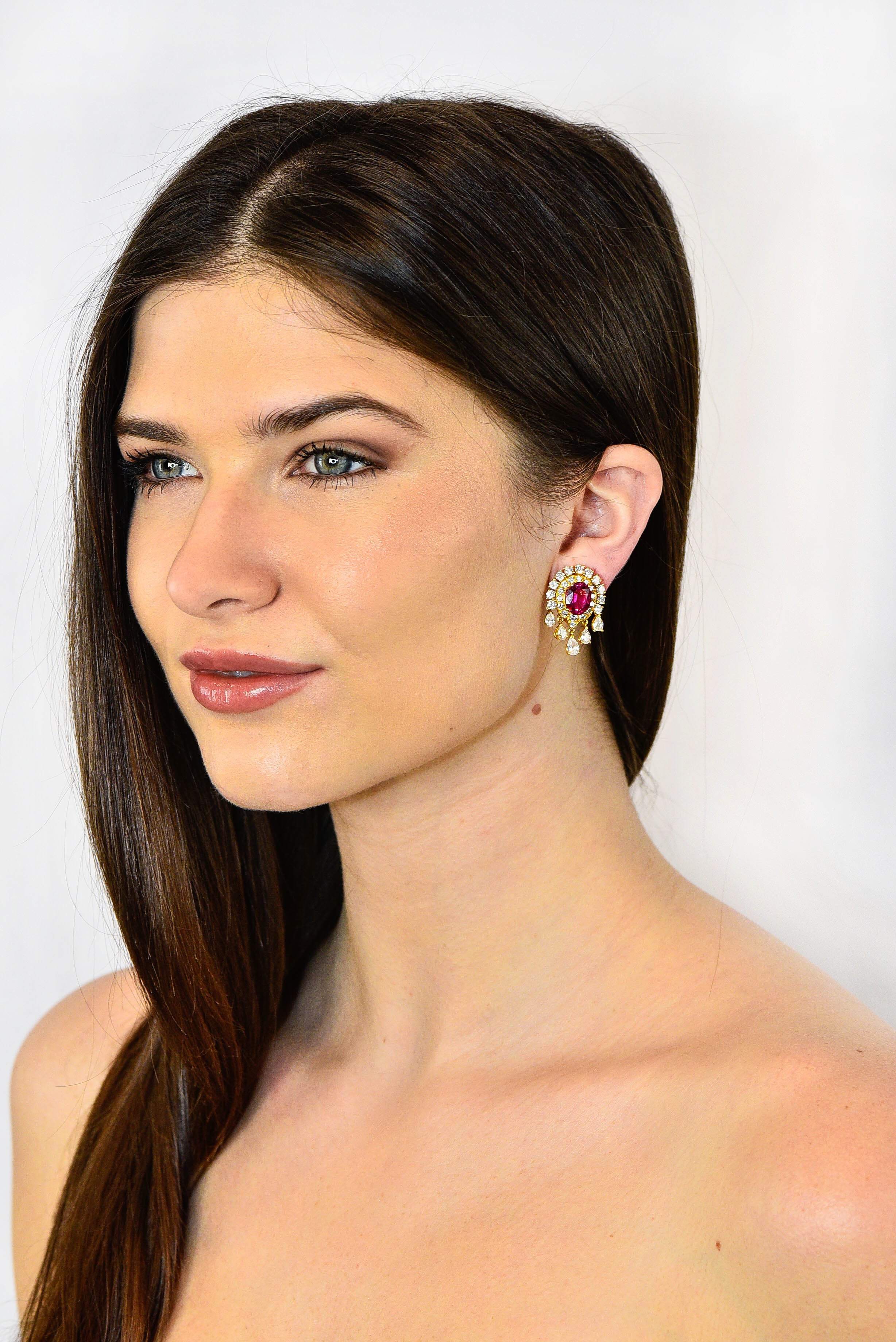 Pink Tourmaline 5.40 CTW Diamond 18 Karat Gold Ear-Clip EarringsEarrings - Wilson's Estate Jewelry