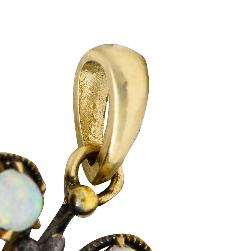 Victorian Diamond Opal 14 Karat Gold Fleur-De-Lis Pendant Wilson's Estate Jewelry
