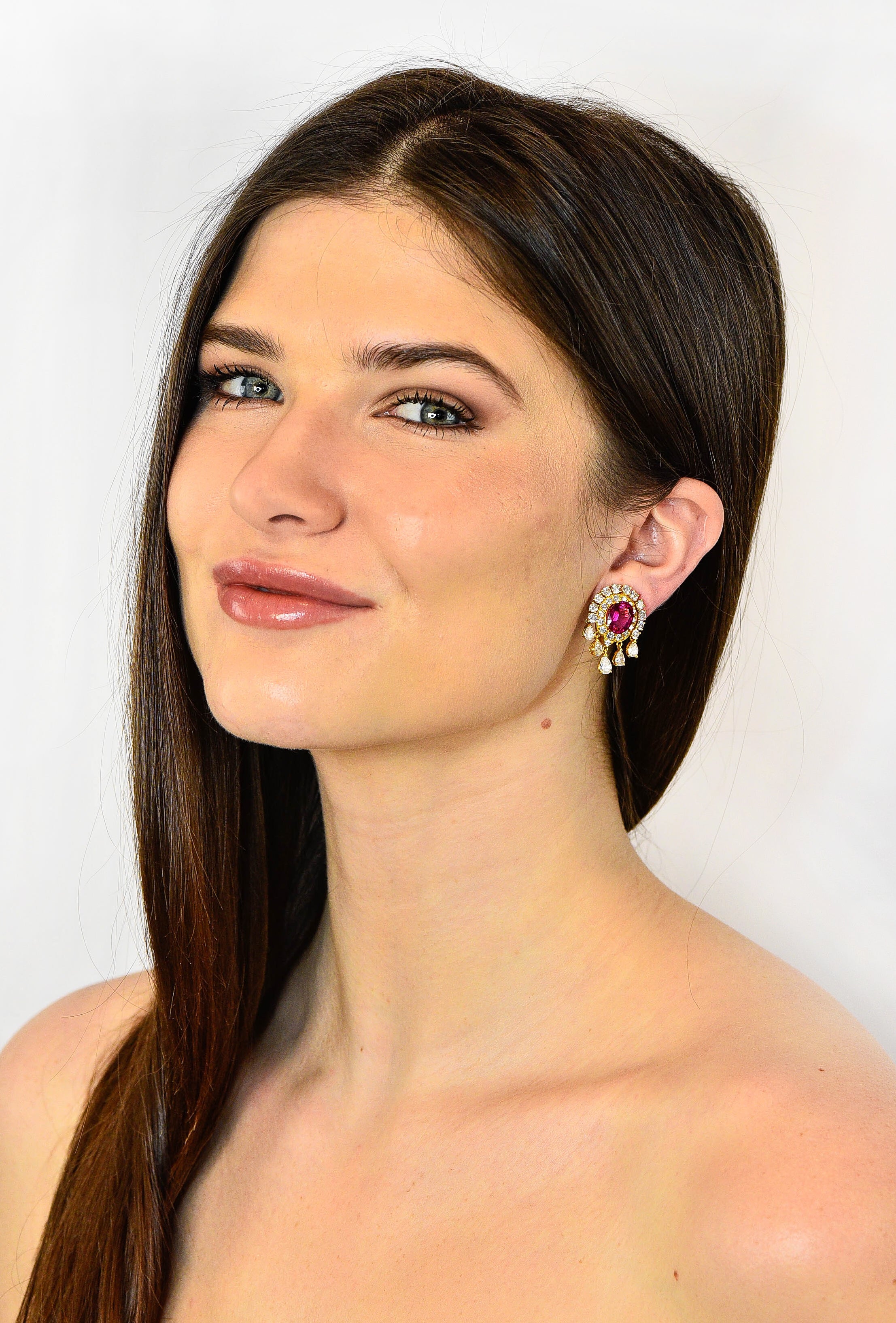 Pink Tourmaline 5.40 CTW Diamond 18 Karat Gold Ear-Clip EarringsEarrings - Wilson's Estate Jewelry