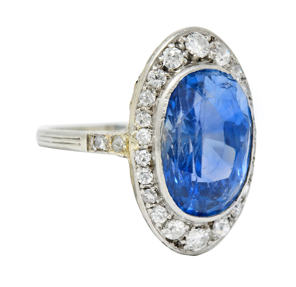 Edwardian 8.69 CTW No Heat Ceylon Sapphire Diamond 18 Karat White Gold Dinner Ring GIARing - Wilson's Estate Jewelry