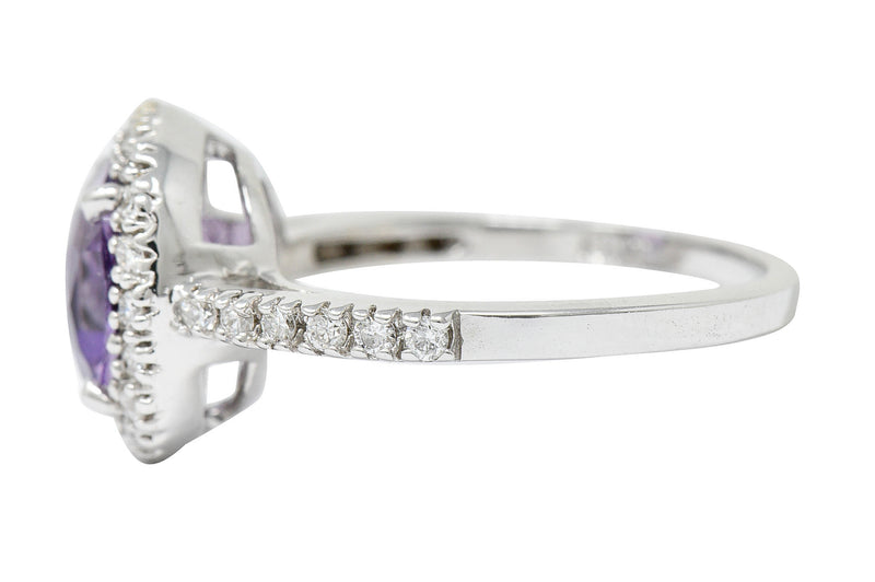 Checkerboard Amethyst Diamond Halo 18 Karat White Gold Gemstone RingRing - Wilson's Estate Jewelry
