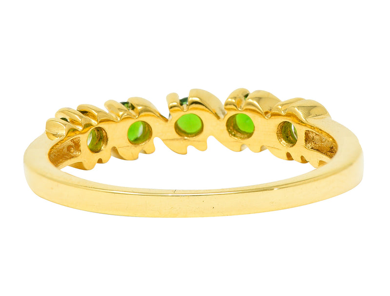 Vintage Tsavorite Garnet 14 Karat Yellow Gold Wave Band Ring Wilson's Estate Jewelry