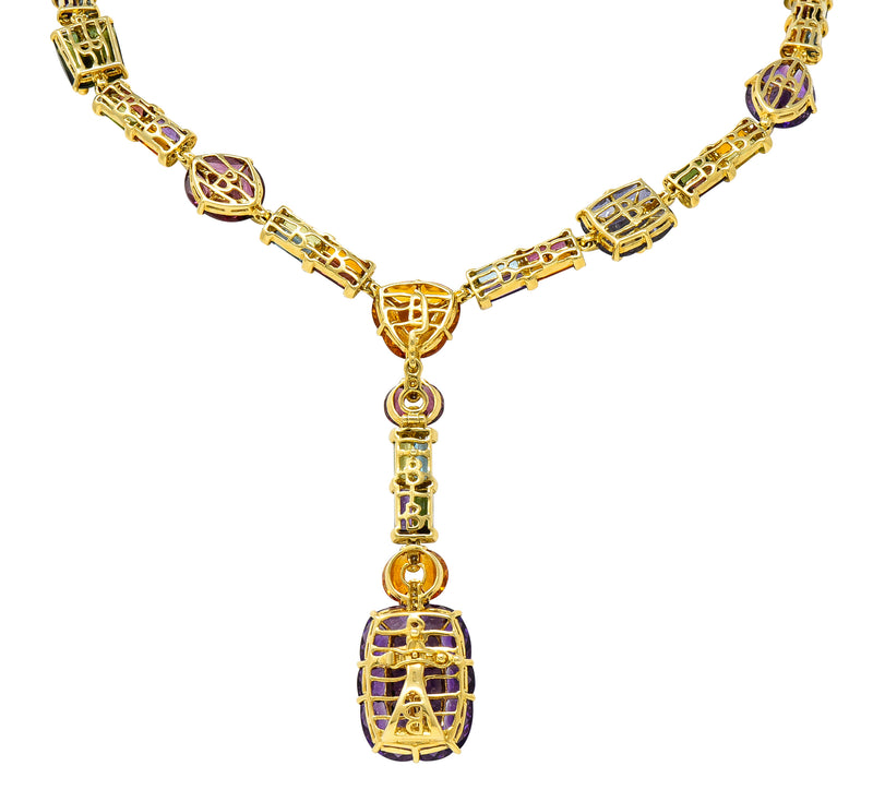 Bellarri Multi-Gem Diamond 18 Karat Two-Tone Gold Convertible Gemstone Station Enhancer Drop Collar Necklace Wilson's Estate Jewelry
