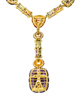 Bellarri Multi-Gem Diamond 18 Karat Two-Tone Gold Convertible Gemstone Station Enhancer Drop Collar Necklace Wilson's Estate Jewelry