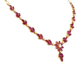 Vintage 11.50 CTW Ruby Diamond 18 Karat Yellow Gold Floral Cluster Station Necklace Wilson's Estate Jewelry