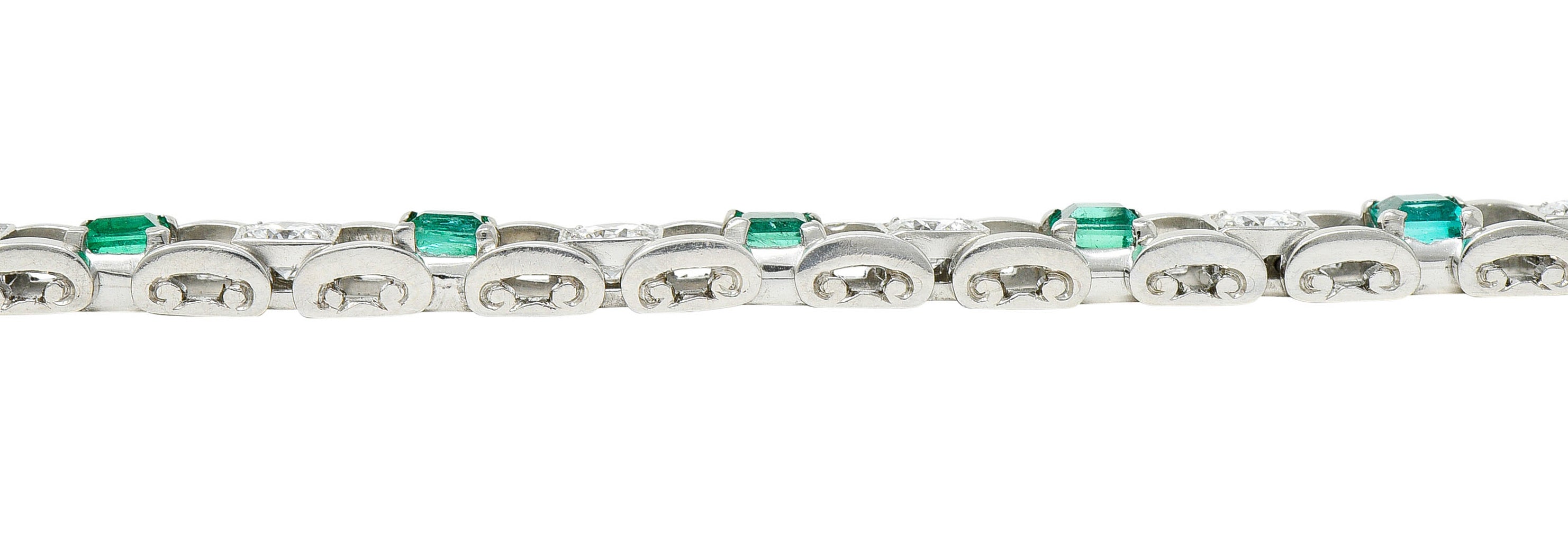 Mid-Century 5.45 CTW Diamond Emerald Platinum Link Braceletbracelet - Wilson's Estate Jewelry