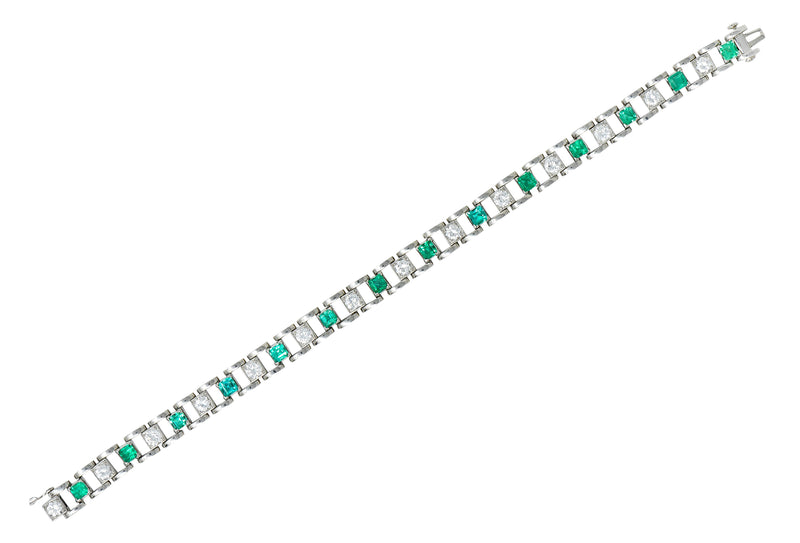 Mid-Century 5.45 CTW Diamond Emerald Platinum Link Braceletbracelet - Wilson's Estate Jewelry