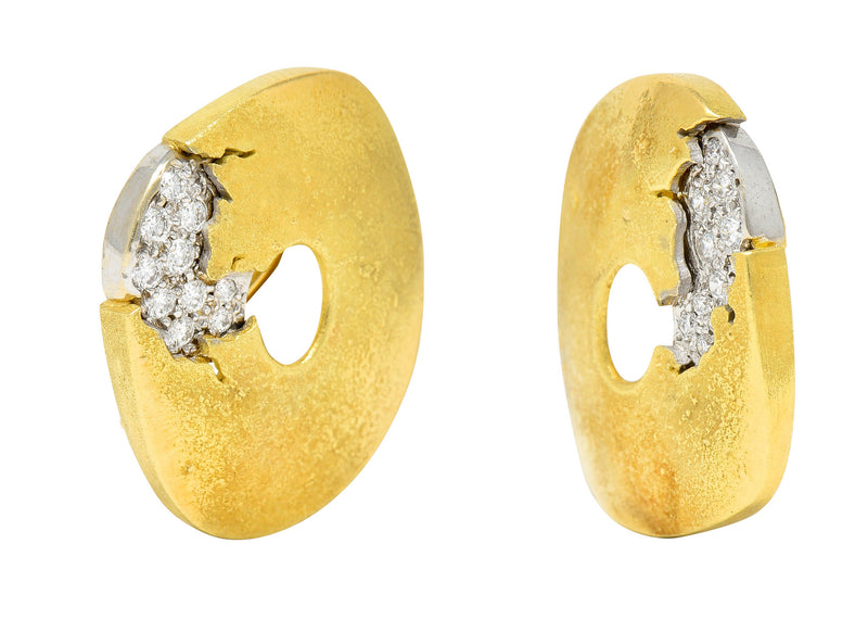 Yves Kamioner 0.50 CTW Diamond 18 Karat Two-Tone Gold Cushion EarringsEarrings - Wilson's Estate Jewelry