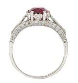 Vintage 2.44 CTW Burma Ruby Diamond Platinum Heart Ring AGLRing - Wilson's Estate Jewelry