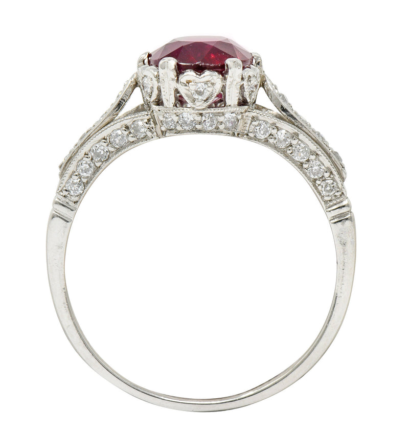 Vintage 2.44 CTW Burma Ruby Diamond Platinum Heart Ring AGLRing - Wilson's Estate Jewelry