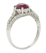 Vintage 2.44 CTW Burma Ruby Diamond Platinum Heart Ring AGLRing - Wilson's Estate Jewelry