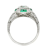 Art Deco Old European Diamond Emerald Platinum Engagement RingRing - Wilson's Estate Jewelry