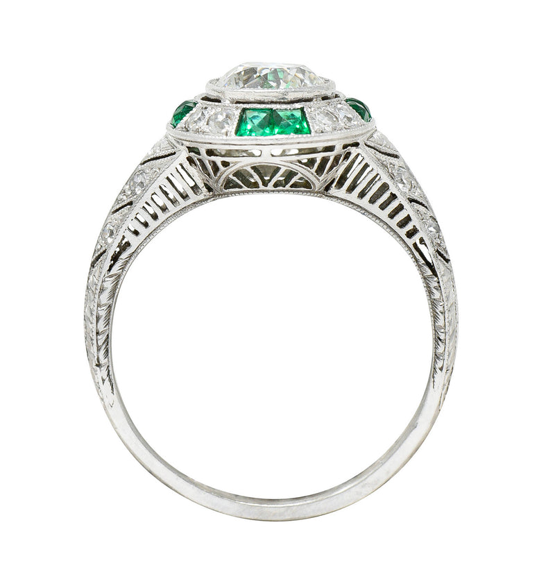Art Deco Old European Diamond Emerald Platinum Engagement RingRing - Wilson's Estate Jewelry