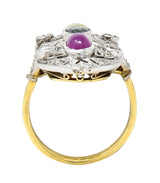 Edwardian Cat's Eye Chrysoberyl Star Ruby Alexandrite Diamond Platinum-Topped 20 Karat Gold Dinner Ring Wilson's Estate Jewelry