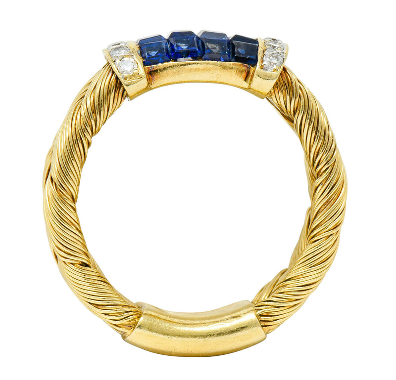 Vintage 0.87 CTW Sapphire Diamond 18 Karat Gold Wheat Band RingRing - Wilson's Estate Jewelry