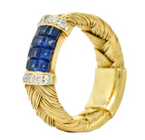 Vintage 0.87 CTW Sapphire Diamond 18 Karat Gold Wheat Band RingRing - Wilson's Estate Jewelry