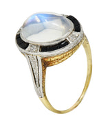 Edwardian Moonstone Onyx Diamond Platinum-Topped 14 Karat Gold RingRing - Wilson's Estate Jewelry