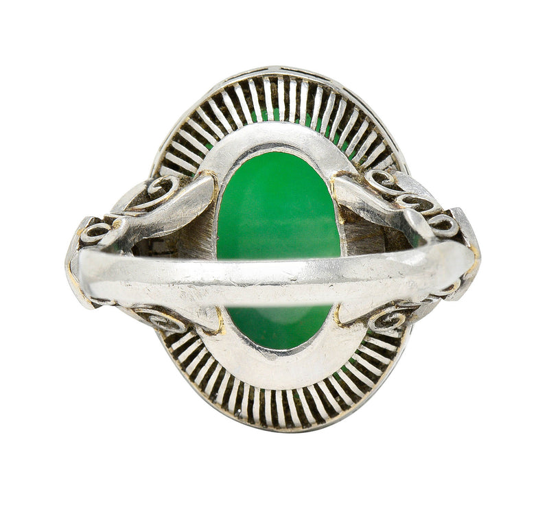 Art Deco Jade Diamond Platinum Cabochon RingRing - Wilson's Estate Jewelry