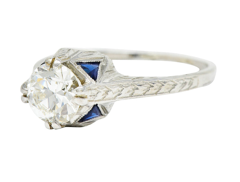 Art Deco 0.75 CTW Diamond Sapphire 18 White Gold Engagement RingRing - Wilson's Estate Jewelry