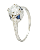Art Deco 0.75 CTW Diamond Sapphire 18 White Gold Engagement RingRing - Wilson's Estate Jewelry