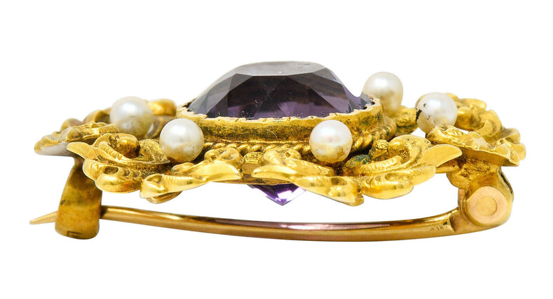 Art Nouveau Amethyst Pearl 14 Karat Gold Watch Pin BroochBrooch - Wilson's Estate Jewelry