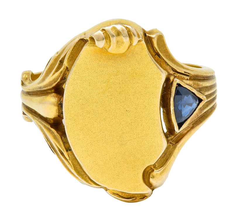 Art Nouveau Sapphire 14 Karat Gold Signet RingRing - Wilson's Estate Jewelry