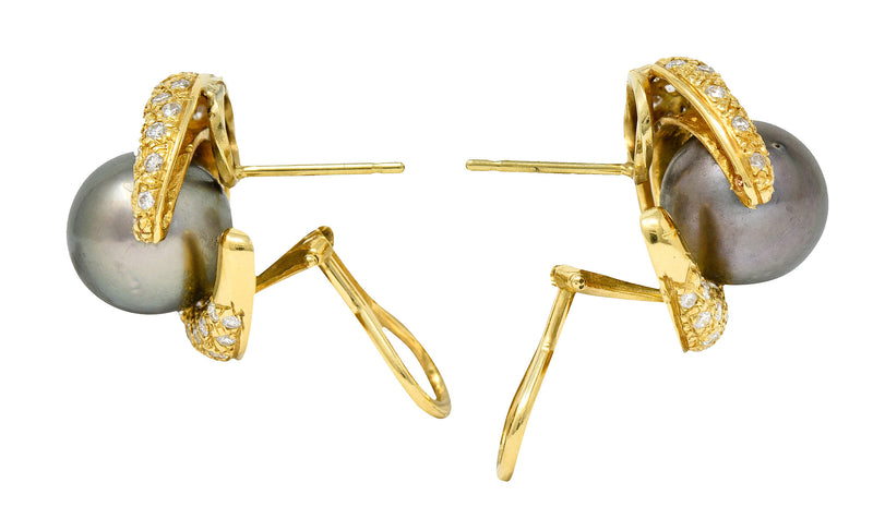 Vintage Tahitian South Sea Pearl 2.25 CTW Diamond 18 Karat Gold EarringsEarrings - Wilson's Estate Jewelry