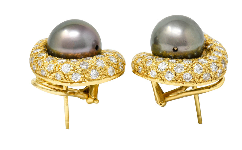 Vintage Tahitian South Sea Pearl 2.25 CTW Diamond 18 Karat Gold EarringsEarrings - Wilson's Estate Jewelry