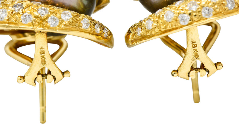 Vintage Tahitian South Sea Pearl 2.25 CTW Diamond 18 Karat Gold EarringsEarrings - Wilson's Estate Jewelry