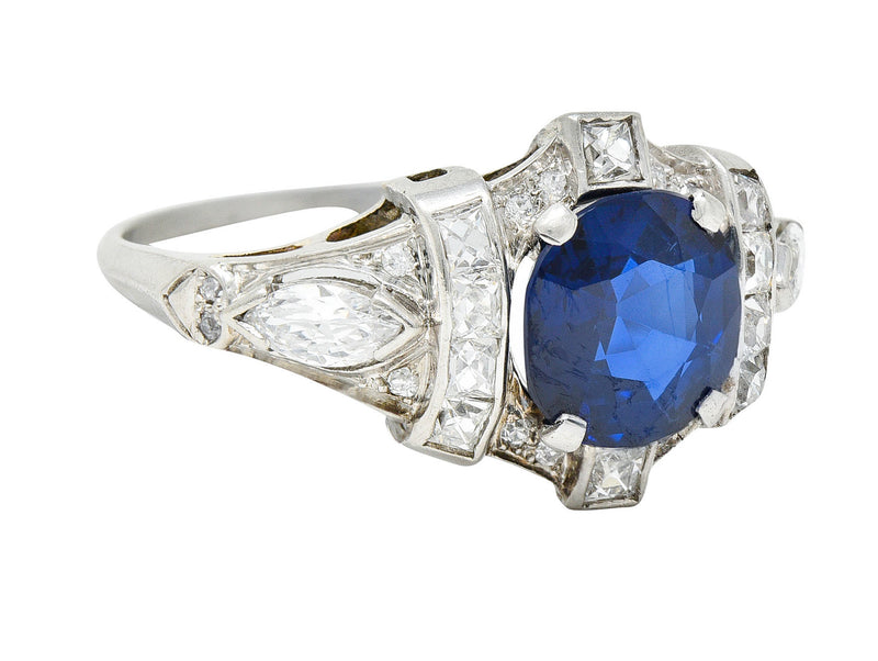 1930's Art Deco 2.95 CTW Sapphire Diamond Platinum Dinner RingRing - Wilson's Estate Jewelry