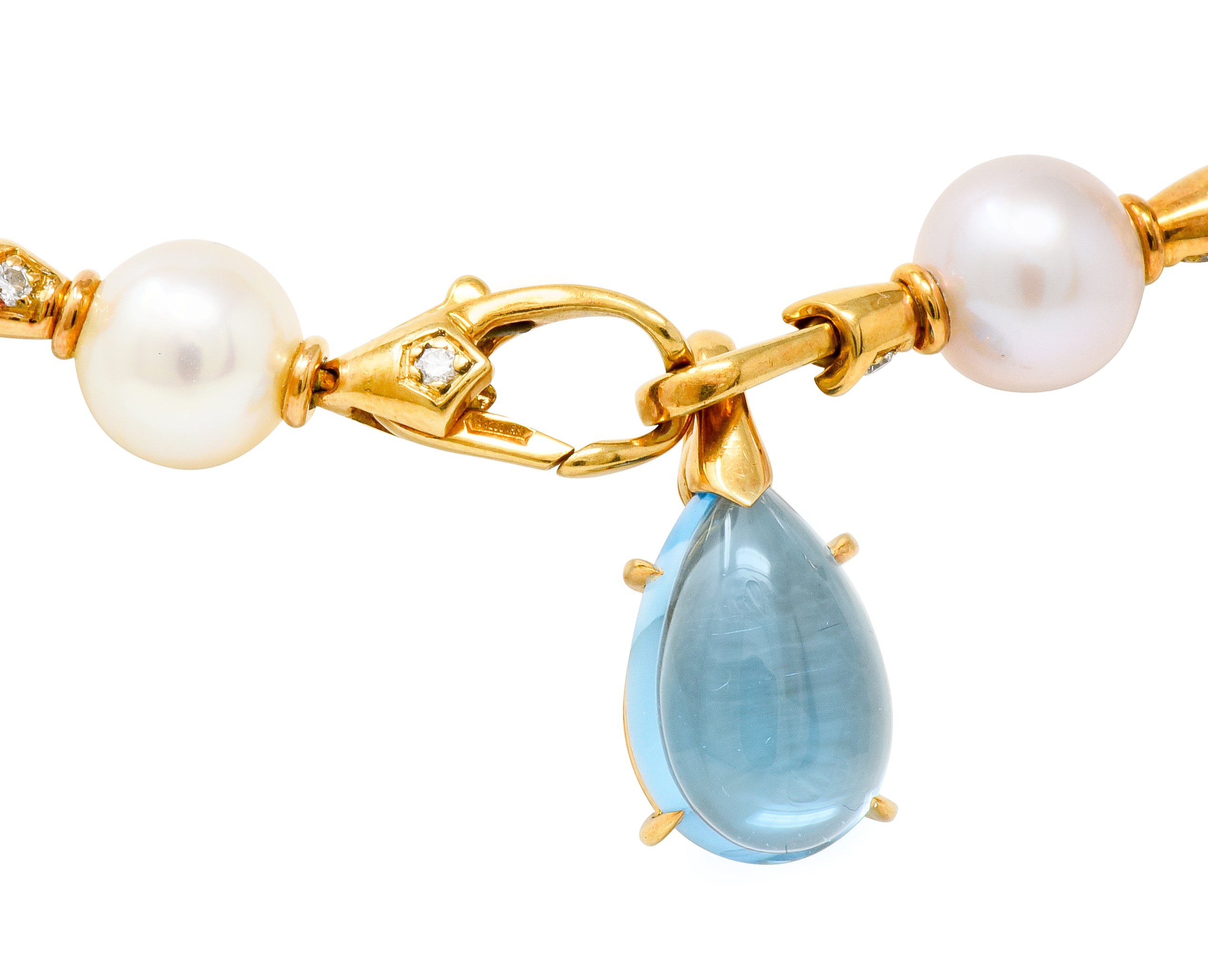 Bulgari Allegra Tourmaline Citrine Topaz Pearl Diamond 18 Karat Gold Station Chain Link Necklace - Wilson's Estate Jewelry