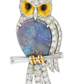Vintage Black Opal Diamond Platinum 18 Karat Gold Owl BroochBrooch - Wilson's Estate Jewelry