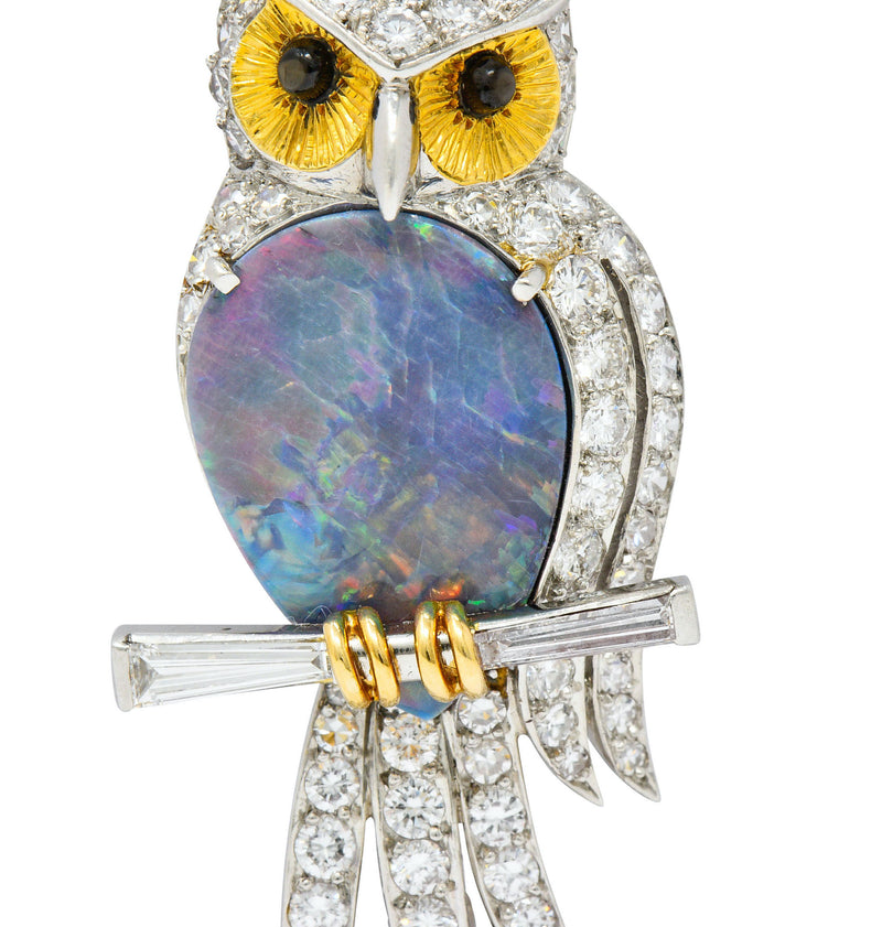 Vintage Black Opal Diamond Platinum 18 Karat Gold Owl BroochBrooch - Wilson's Estate Jewelry