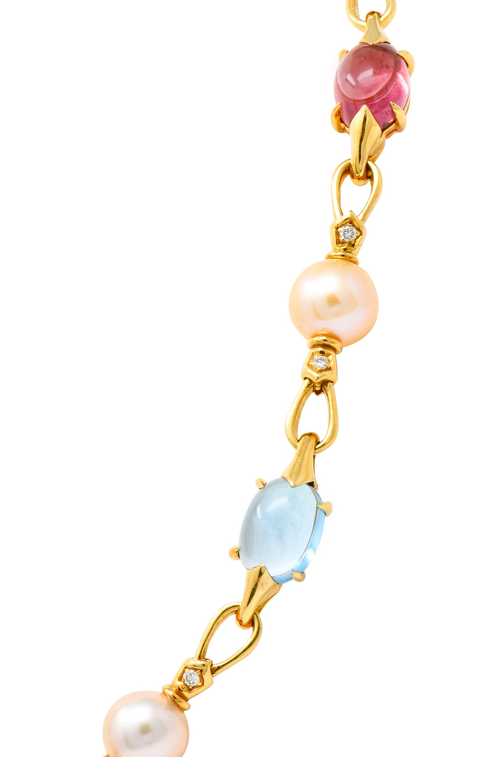 Bulgari Allegra Tourmaline Citrine Topaz Pearl Diamond 18 Karat Gold Station Chain Link Necklace - Wilson's Estate Jewelry