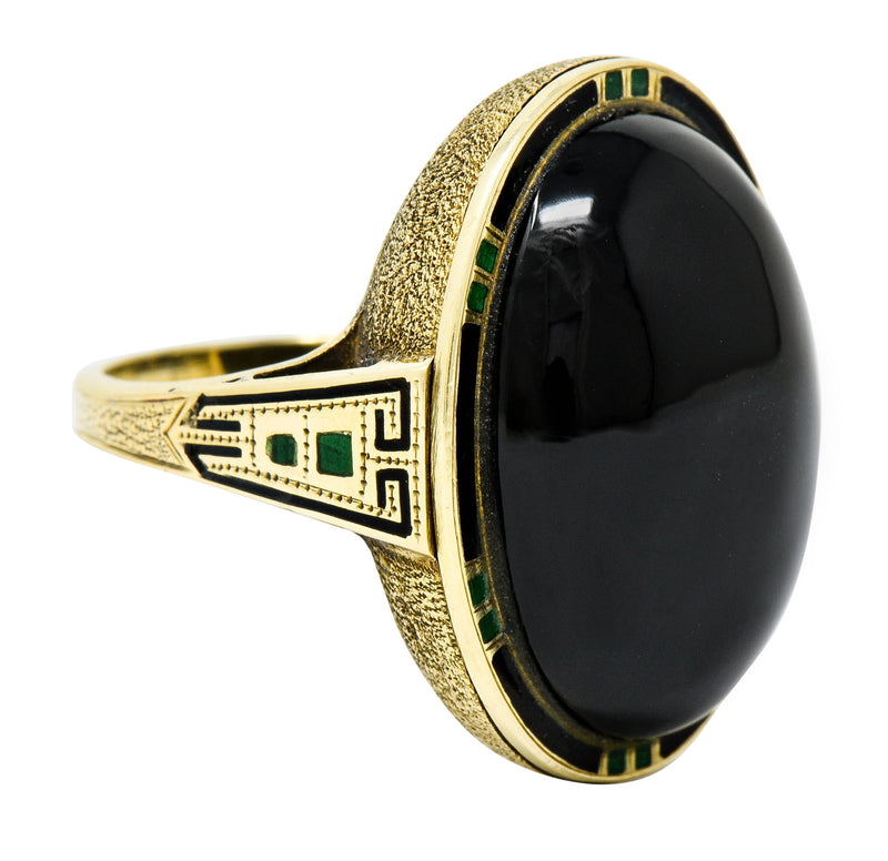 Art Deco Onyx Enamel 14 Karat Gold Cabochon Statement RingRing - Wilson's Estate Jewelry