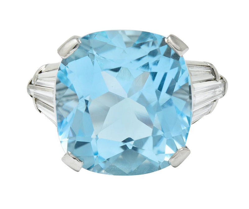 1950's Mid-Century 14.75 CTW Aquamarine Diamond Platinum Statement RingRing - Wilson's Estate Jewelry