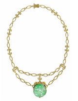 1920's Art Deco Carved Jade 14 Karat Gold Swag NecklaceNecklace - Wilson's Estate Jewelry