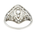 Art Deco 0.72 CTW Old European Cut Diamond Platinum Foliate Filigree Navette Dinner Ring Wilson's Estate Jewelry