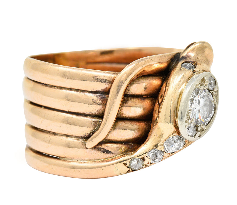 1920's Art Deco 0.67 CTW Diamond 14 Karat Two-Tone Gold Snake Ring Wilson's Estate Jewelry