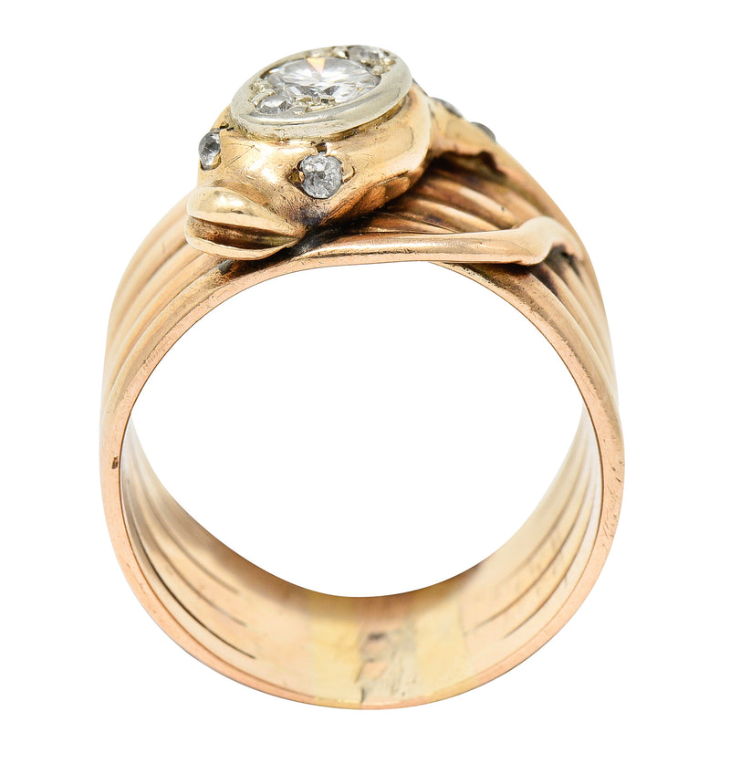 1920's Art Deco 0.67 CTW Diamond 14 Karat Two-Tone Gold Snake Ring Wilson's Estate Jewelry
