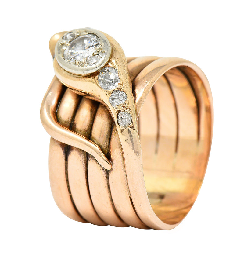1920's Art Deco 0.67 CTW Diamond 14 Karat Two-Tone Gold Snake Ring Wilson's Estate Jewelry