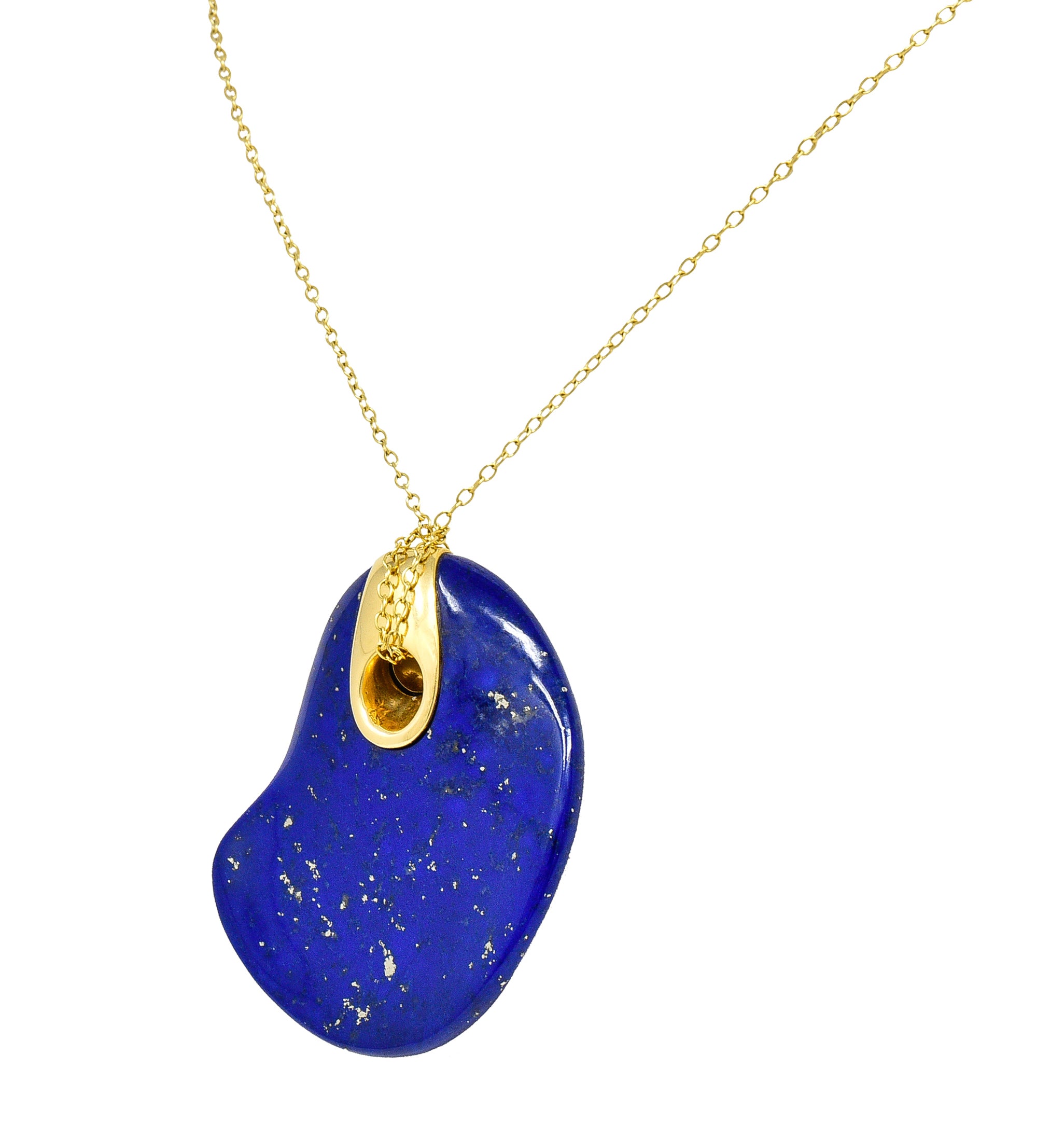 Elsa Peretti Tiffany & Co. Spain Vintage Lapis Lazuli 18 Karat Yellow Gold Touchstone Pendant Necklace Wilson's Estate Jewelry