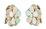 Vintage Diamond Opal 18 Karat White Gold Flower Cluster Earrings Wilson's Estate Jewelry