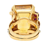 Retro Citrine Ruby Diamond 14 Karat Two-Tone Gold Statement RingRing - Wilson's Estate Jewelry